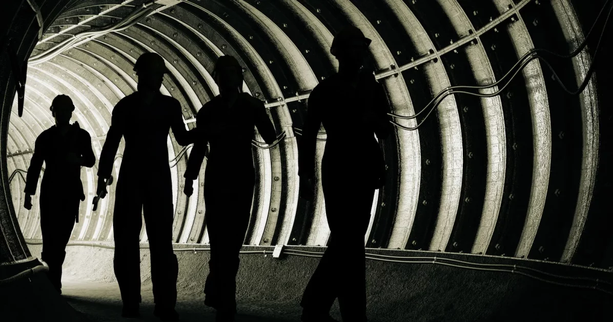 Górnicy w tunelu pod ziemią.